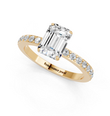 18K Yellow Gold 1.52 Carat D VVS2 Emerald Cut Diamond Ring with Pavé Band and Four-Prong Setting