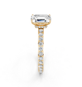 18K Yellow Gold 1.52 Carat D VVS2 Emerald Cut Diamond Ring with Pavé Band and Four-Prong Setting