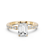 18K Yellow Gold 1.52 Carat D VVS2 Emerald Cut Diamond Ring with Pavé Band and Four-Prong Setting