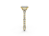 18K Yellow Gold 2.81 Carat F VVS2 Emerald Diamond Ring with Pavé Band and Four-Prong Setting