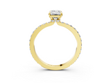 10K Yellow Gold 5.04 Carat F VS1 Emerald Diamond Ring with Pavé Band and Four-Prong Setting