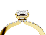 18K Yellow Gold 2.81 Carat F VVS2 Emerald Diamond Ring with Pavé Band and Four-Prong Setting