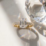 Yellow gold Emerald Cut Diamond Ring with Pavé Band and Four-Prong Setting_79