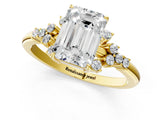 Yellow gold Emerald Cut Diamond Ring with Side Stones and Four-Prong Setting_133