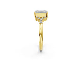 Yellow gold Emerald Cut Diamond Ring with Side Stones and Four-Prong Setting_134