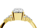 Yellow gold Emerald Cut Diamond Ring with Side Stones and Four-Prong Setting_136