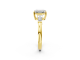 Yellow gold Emerald Cut Diamond Ring with Tapered Baguette Side Stones in Four-Prong Setting_29