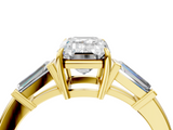 Yellow gold Emerald Cut Diamond Ring with Tapered Baguette Side Stones in Four-Prong Setting_31