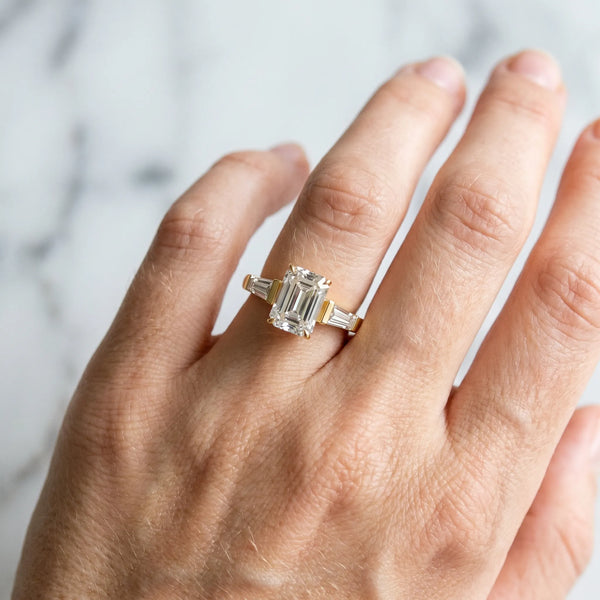 Yellow Gold Emerald Cut Engagement Ring Setting with Tapered Baguettes