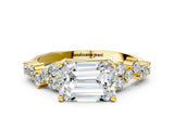 Yellow gold Emerald Cut Diamond Scattered Round Accent Ring with Prong Setting_12