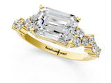 Yellow gold Emerald Cut Diamond Scattered Round Accent Ring with Prong Setting_13