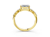 Yellow gold Emerald Cut Diamond Scattered Round Accent Ring with Prong Setting_15
