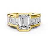 Yellow gold Emerald Cut Diamond Side Stone Engagement Ring