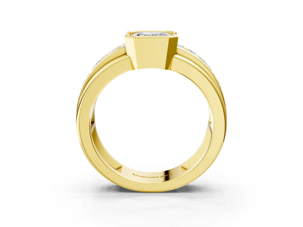 Yellow gold Emerald Cut Diamond Side Stone Engagement Ring