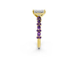 Yellow gold Emerald Cut Diamond Side Stone Solitaire Ring with Round with Amethyst side stone and Four-Prong Setting_2