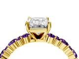 Yellow gold Emerald Cut Diamond Side Stone Solitaire Ring with Round with Amethyst side stone and Four-Prong Setting_4