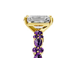 Yellow gold Emerald Cut Diamond Side Stone Solitaire Ring with Round with Amethyst side stone and Four-Prong Setting_5