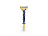 Yellow gold Emerald Cut Diamond Side Stone Solitaire Ring with Round with Blue Sapphire side stone and Four-Prong Setting_2