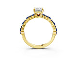 Yellow gold Emerald Cut Diamond Side Stone Solitaire Ring with Round with Blue Sapphire side stone and Four-Prong Setting_3