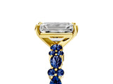 Yellow gold Emerald Cut Diamond Side Stone Solitaire Ring with Round with Blue Sapphire side stone and Four-Prong Setting_5