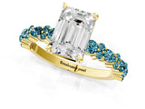 Yellow gold Emerald Cut Diamond Side Stone Solitaire Ring with Round with Blue Topaz side stone and Four-Prong Setting_1