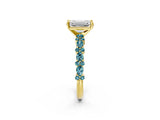 Yellow gold Emerald Cut Diamond Side Stone Solitaire Ring with Round with Blue Topaz side stone and Four-Prong Setting_2