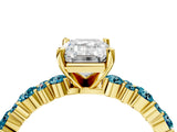 Yellow gold Emerald Cut Diamond Side Stone Solitaire Ring with Round with Blue Topaz side stone and Four-Prong Setting_4