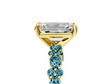 Yellow gold Emerald Cut Diamond Side Stone Solitaire Ring with Round with Blue Topaz side stone and Four-Prong Setting_5