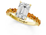 Yellow gold Emerald Cut Diamond Side Stone Solitaire Ring with Round with Citrine side stone and Four-Prong Setting_1