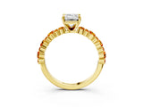 Yellow gold Emerald Cut Diamond Side Stone Solitaire Ring with Round with Citrine side stone and Four-Prong Setting_3