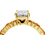 Yellow gold Emerald Cut Diamond Side Stone Solitaire Ring with Round with Citrine side stone and Four-Prong Setting_4