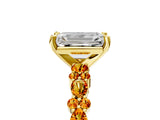 Yellow gold Emerald Cut Diamond Side Stone Solitaire Ring with Round with Citrine side stone and Four-Prong Setting_5
