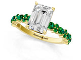 Yellow gold Emerald Cut Diamond Side Stone Solitaire Ring with Round with Emerald side stone and Four-Prong Setting_1