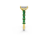 Yellow gold Emerald Cut Diamond Side Stone Solitaire Ring with Round with Emerald side stone and Four-Prong Setting_2