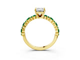 Yellow gold Emerald Cut Diamond Side Stone Solitaire Ring with Round with Emerald side stone and Four-Prong Setting_3