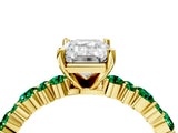 Yellow gold Emerald Cut Diamond Side Stone Solitaire Ring with Round with Emerald side stone and Four-Prong Setting_4
