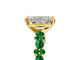 Yellow gold Emerald Cut Diamond Side Stone Solitaire Ring with Round with Emerald side stone and Four-Prong Setting_5