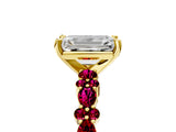Yellow gold Emerald Cut Diamond Side Stone Solitaire Ring with Round with Garnet side stone and Four-Prong Setting_5