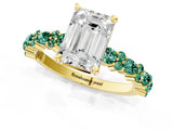 Yellow gold Emerald Cut Diamond Side Stone Solitaire Ring with Round with Green Sapphire side stone and Four-Prong Setting_1