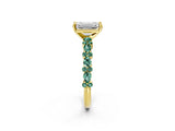 Yellow gold Emerald Cut Diamond Side Stone Solitaire Ring with Round with Green Sapphire side stone and Four-Prong Setting_2