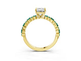 Yellow gold Emerald Cut Diamond Side Stone Solitaire Ring with Round with Green Sapphire side stone and Four-Prong Setting_3