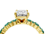 Yellow gold Emerald Cut Diamond Side Stone Solitaire Ring with Round with Green Sapphire side stone and Four-Prong Setting_4