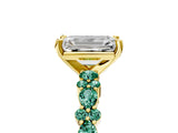 Yellow gold Emerald Cut Diamond Side Stone Solitaire Ring with Round with Green Sapphire side stone and Four-Prong Setting_5