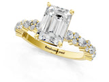 Yellow gold Emerald Cut Diamond Side Stone Solitaire Ring with Round with Moissanite side stone and Four-Prong Setting_1