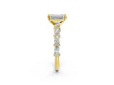 Yellow gold Emerald Cut Diamond Side Stone Solitaire Ring with Round with Moissanite side stone and Four-Prong Setting_2