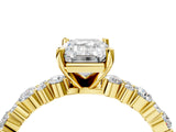 Yellow gold Emerald Cut Diamond Side Stone Solitaire Ring with Round with Moissanite side stone and Four-Prong Setting_4