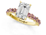 Yellow gold Emerald Cut Diamond Side Stone Solitaire Ring with Round with Morganite side stone and Four-Prong Setting_1