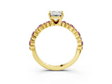 Yellow gold Emerald Cut Diamond Side Stone Solitaire Ring with Round with Morganite side stone and Four-Prong Setting_3