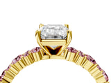 Yellow gold Emerald Cut Diamond Side Stone Solitaire Ring with Round with Morganite side stone and Four-Prong Setting_4