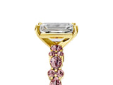 Yellow gold Emerald Cut Diamond Side Stone Solitaire Ring with Round with Morganite side stone and Four-Prong Setting_5